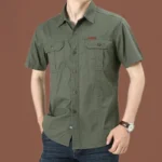 Mens Short Sleeve Cotton Casual Tactical Shirt Half Sleeve for Hiking Climbing Hunting ...