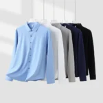 Lightweight Men's Long Sleeve Shirt with Ribbed Texture Autumn Versatile Wrinkle-Resist...