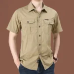 Mens Short Sleeve Cotton Casual Tactical Shirt Half Sleeve for Hiking Climbing Hunting ...